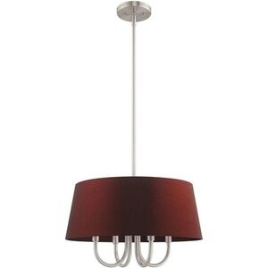 Livex Lighting‎ Belclaire Four Light Chandelier Brushed Nickel Wine Fabric Shade